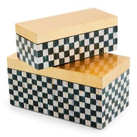 Courtly Check Large Lacquer Decorative Box with Gold Hinged Lid
