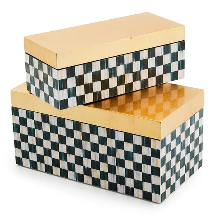 Courtly Check Large Lacquer Decorative Box with Gold Hinged Lid