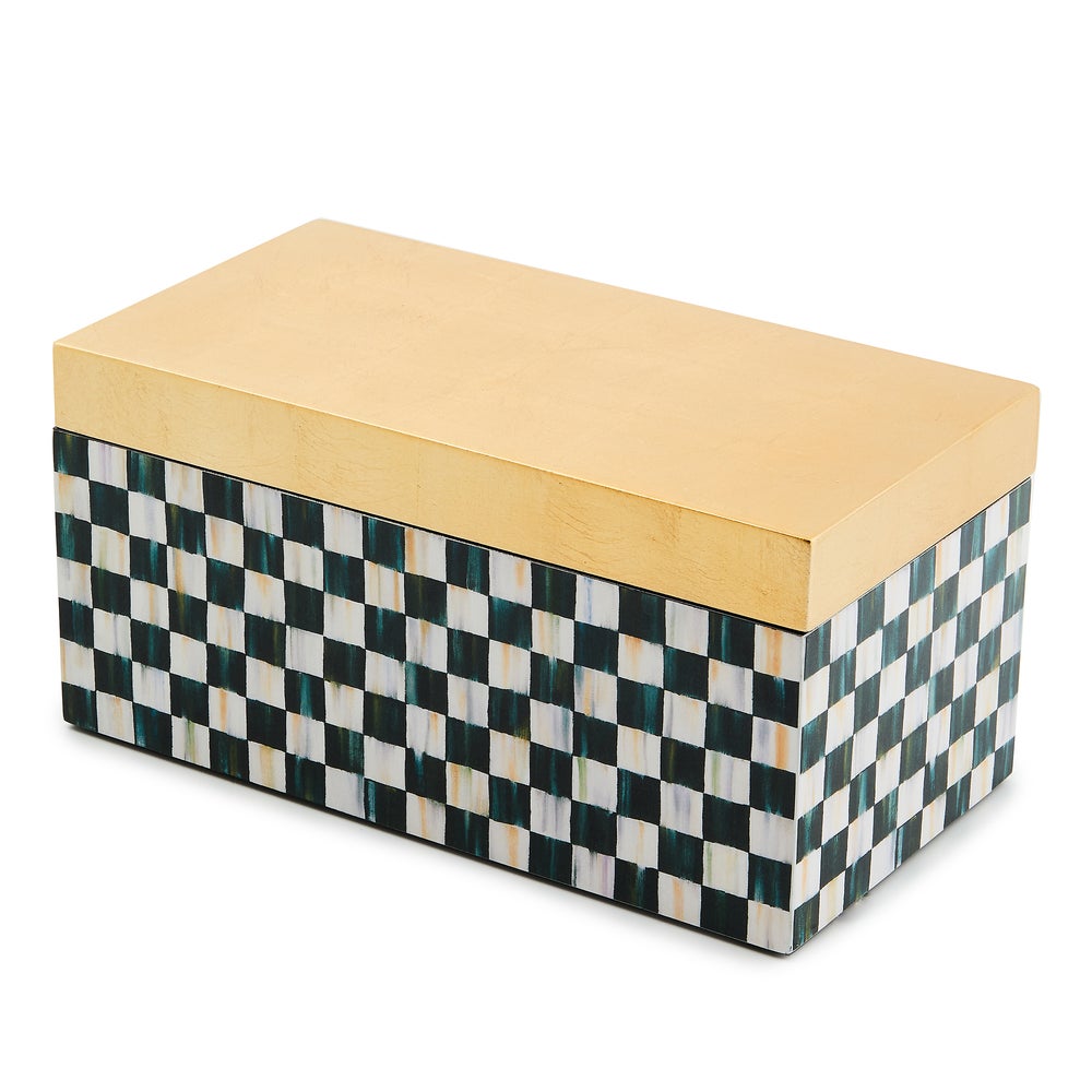 Courtly Check Large Lacquer Decorative Box with Gold Hinged Lid mackenzie-childs Panama imagen 1