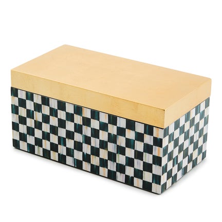 Courtly Check Large Lacquer Decorative Box with Gold Hinged Lid