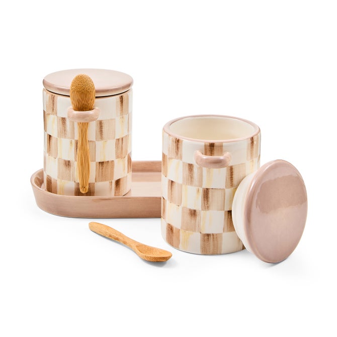 Mocha Check Farmhouse Canister, Set of 2 image number 1