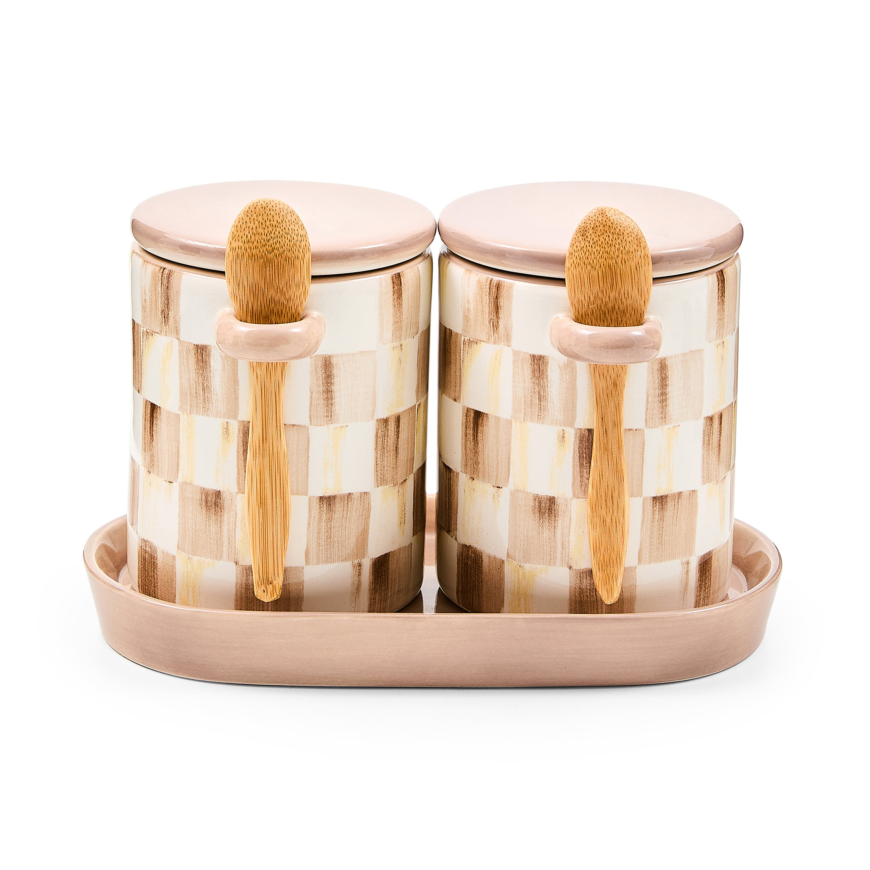 Mocha Check Farmhouse Canister, Set of 2