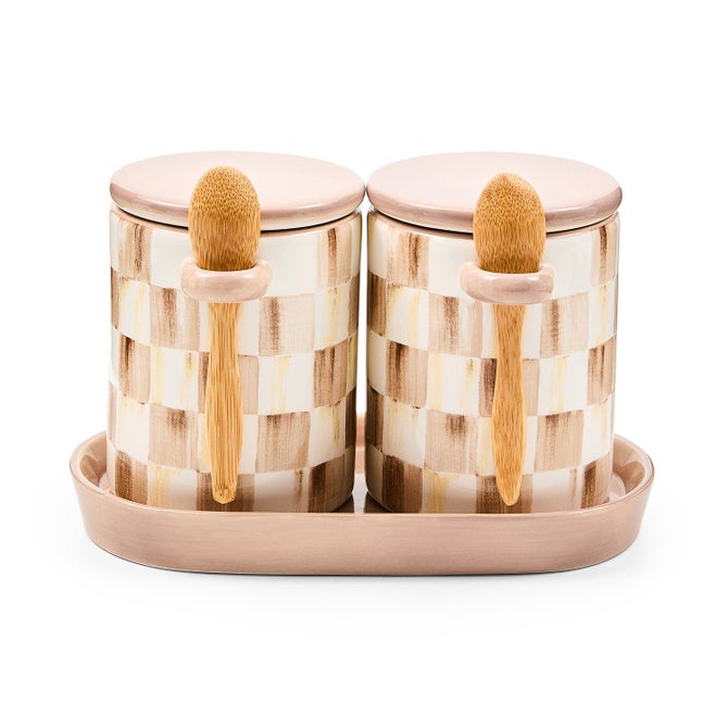 Mocha Check Farmhouse Canister, Set of 2 image number 0