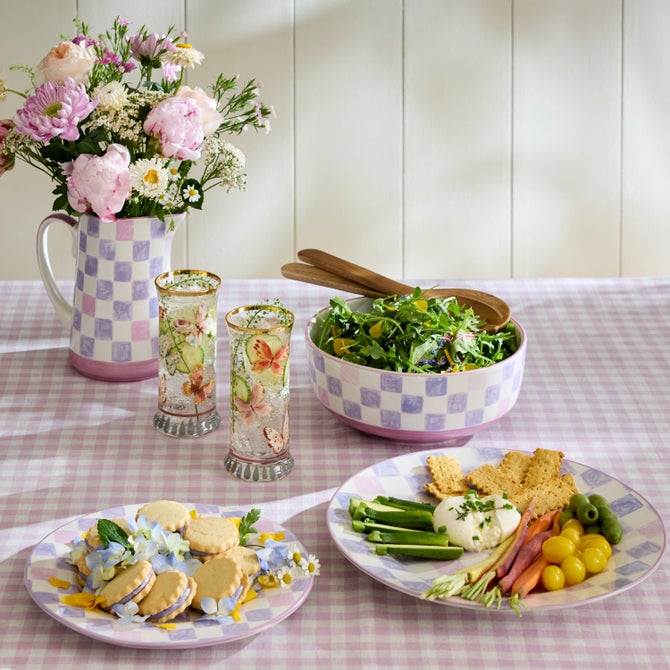 Lilac Check Serving Bowl image number 1