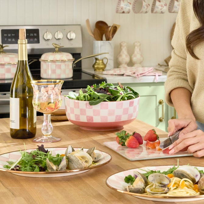 Pink Check Serving Bowl image number 2