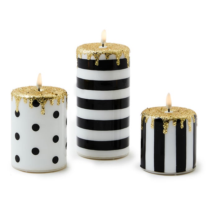 Courtly Illuminated Stripe & Dot Candles, Set of 3 image number 0