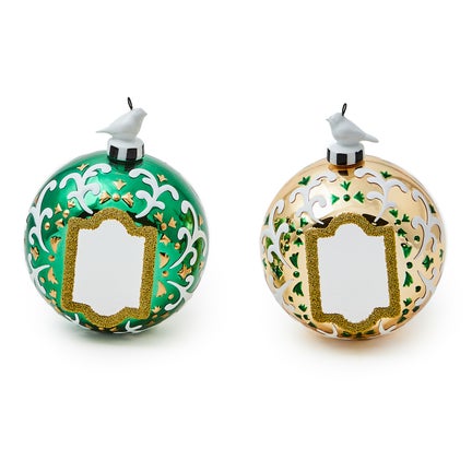 Emerald Luxe Mirror Glass Ball Ornaments, Set of 2