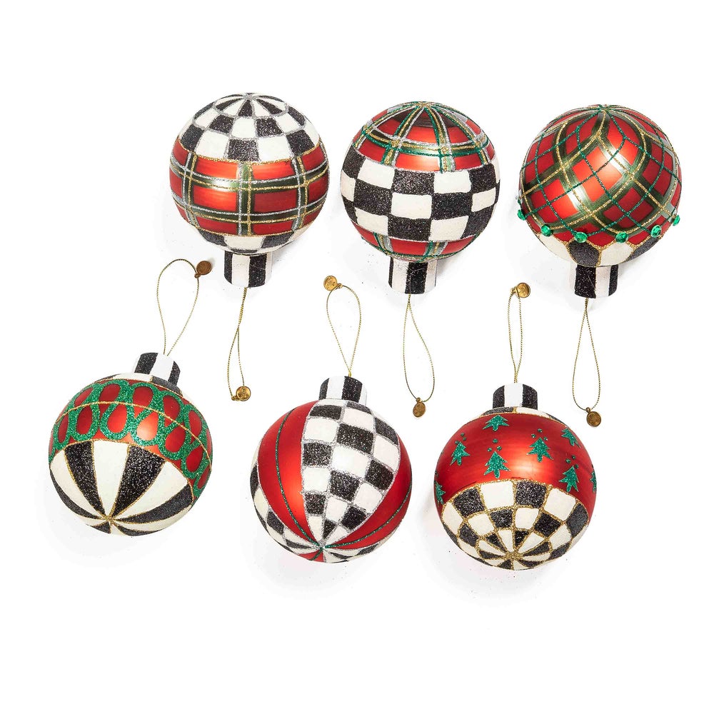 Tartan Glass Large Ball Ornaments, Set of 6 mackenzie-childs Panama imagen 1