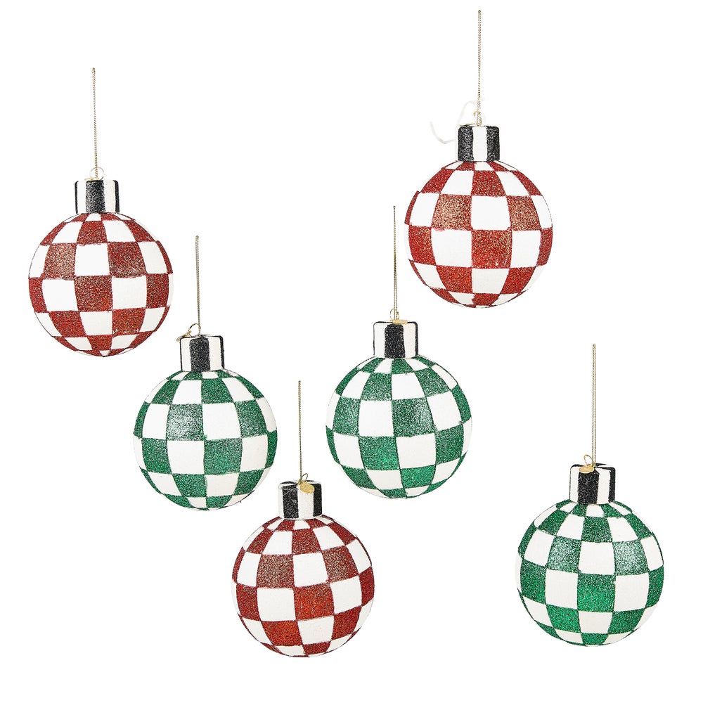 Check It Out Glass Ball Ornaments, Set of 6 mackenzie-childs Panama imagen 1 Check It Out Glass Ball Ornaments, Set of 6 mackenzie-childs Panama imagen 1