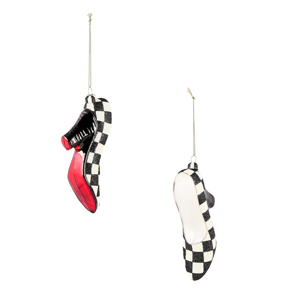 Courtly High Heel's Glass Ornaments, Set of 2 mackenzie-childs Panama imagen 1 Courtly High Heel's Glass Ornaments, Set of 2 mackenzie-childs Panama imagen 1