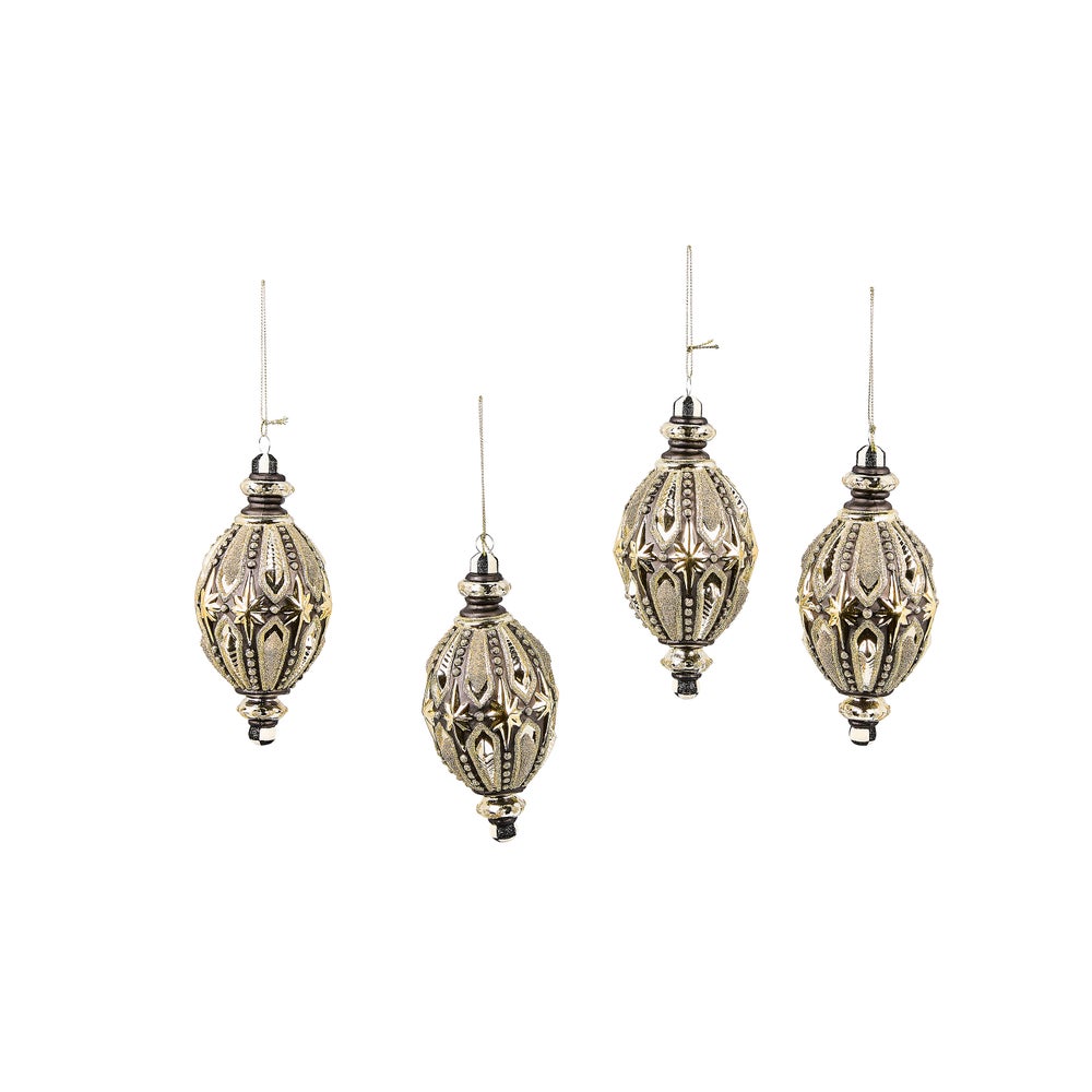Courtly Noel Teardrop Glass Ornaments , Set of 4 mackenzie-childs Panama imagen 1 Courtly Noel Teardrop Glass Ornaments , Set of 4 mackenzie-childs Panama imagen 1