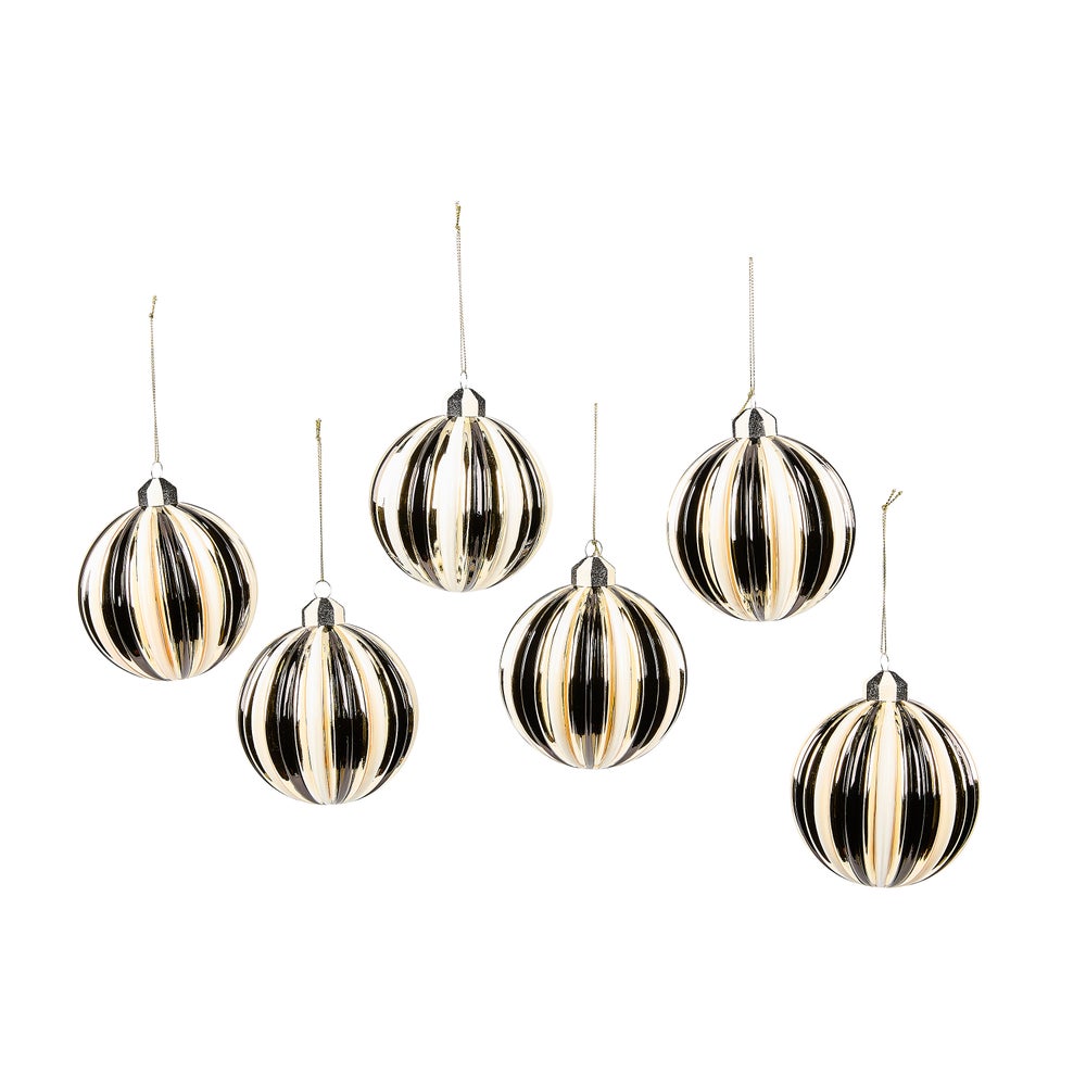 Courtly Noel Stripe Glass Ball Ornaments, Set of 6 mackenzie-childs Panama imagen 1