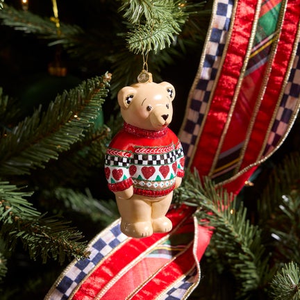 Cozy Christmas Sweater Bear Glass Ornament