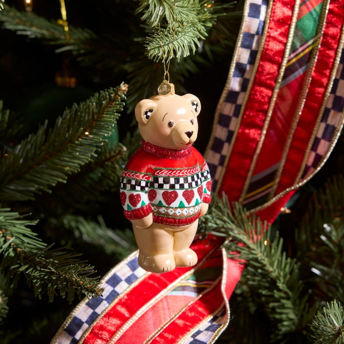 Cozy Christmas Sweater Bear Glass Ornament image number 1