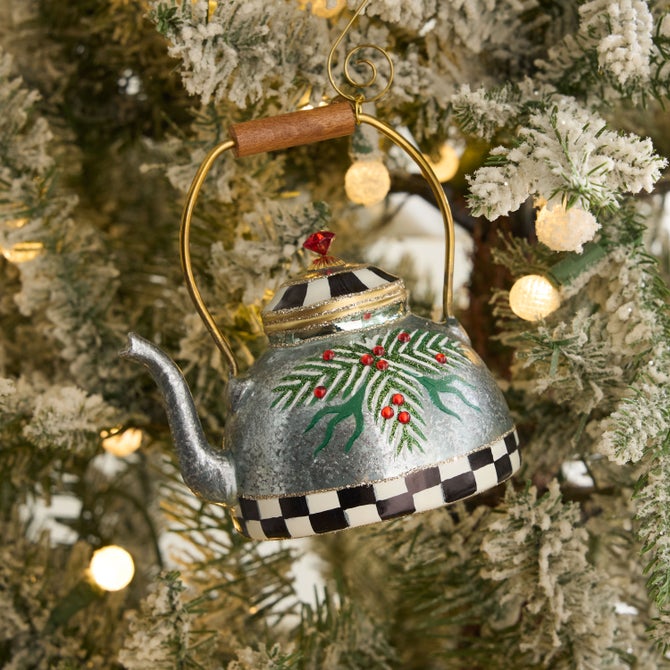 Farmhouse Holiday Tea Kettle Glass Ornament image number 1