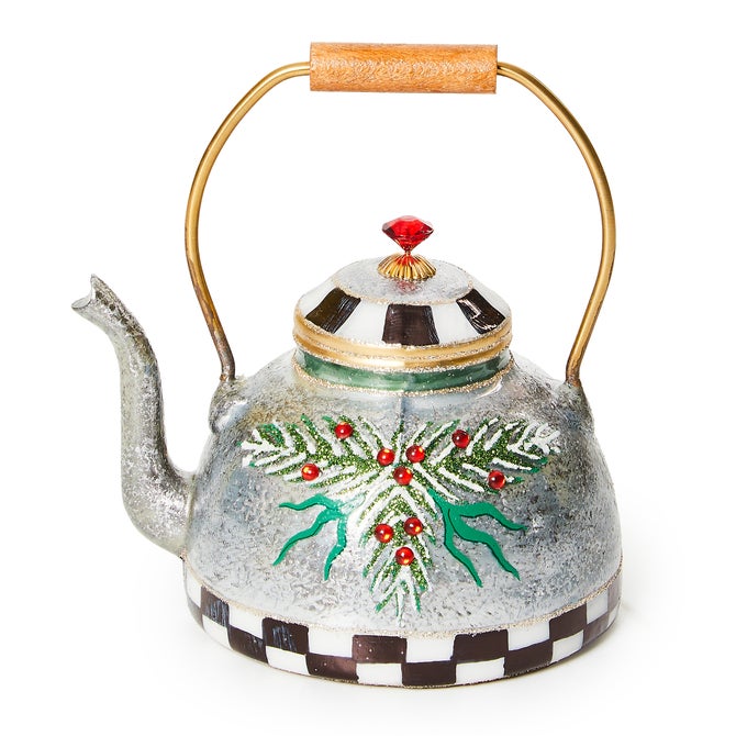 Farmhouse Holiday Tea Kettle Glass Ornament image number 0