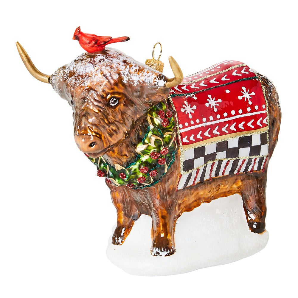 Cozy Christmas Highland Cow Glass Ornament mackenzie-childs Panama imagen 1