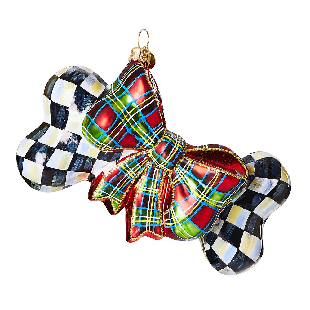 Courtly Check Dog Bone Glass Ornament mackenzie-childs Panama imagen 1