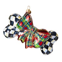 Courtly Check Dog Bone Glass Ornament
