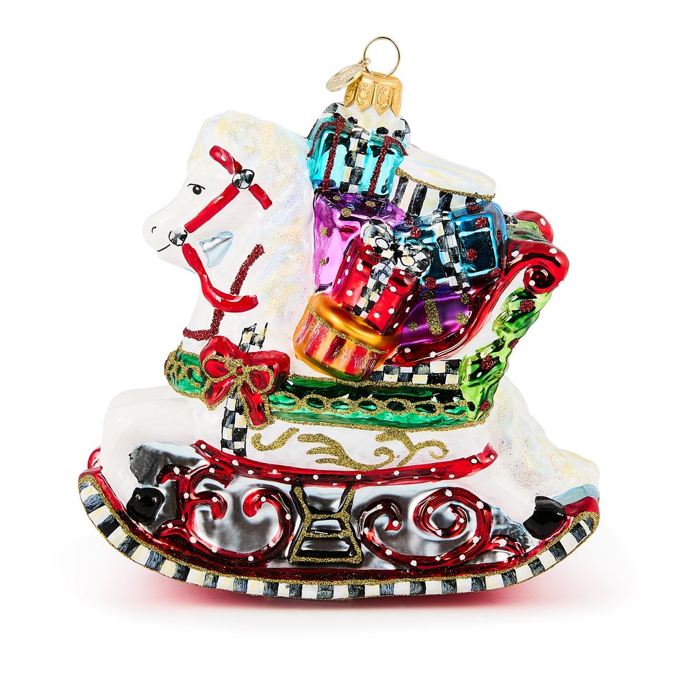 Rocking Horse with Gifts Glass Ornament mackenzie-childs Panama imagen 1
