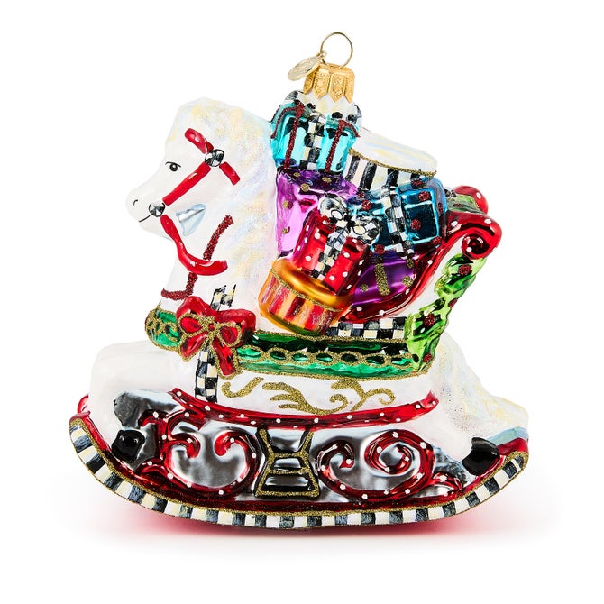Rocking Horse with Gifts Glass Ornament image number 0