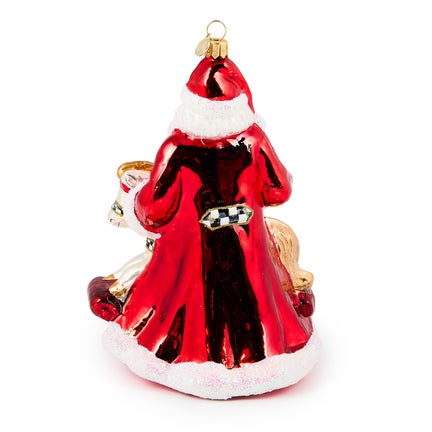 Santa with Rocking Horse Glass Ornament