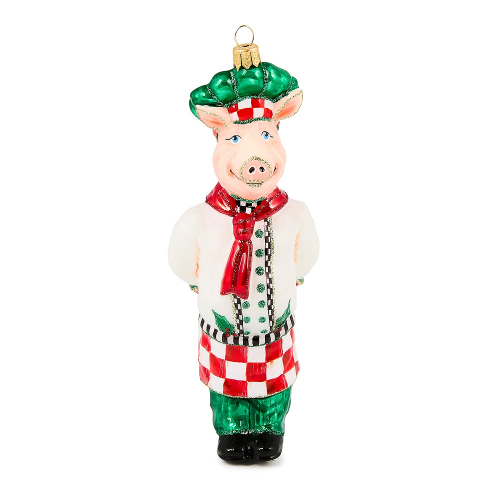 Check It Out Chef Pig Glass Ornament mackenzie-childs Panama imagen 1