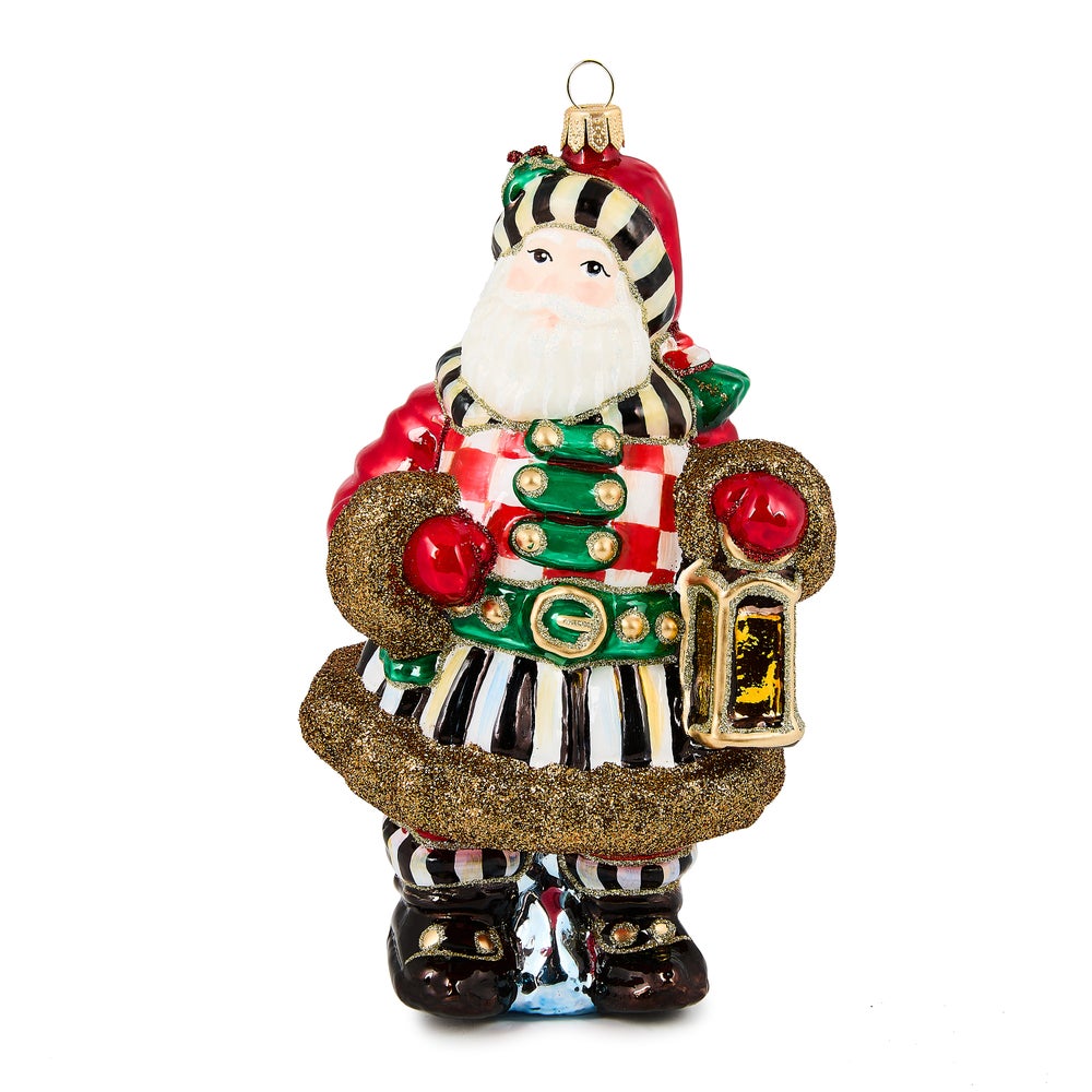 Check It Out Town Crier Santa Glass Ornament mackenzie-childs Panama imagen 1 Check It Out Town Crier Santa Glass Ornament mackenzie-childs Panama imagen 1