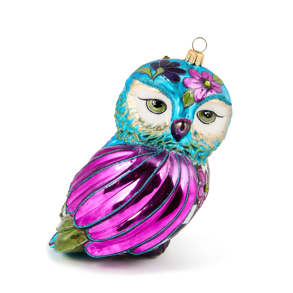 Floral Owl Glass Ornament mackenzie-childs Panama imagen 1
