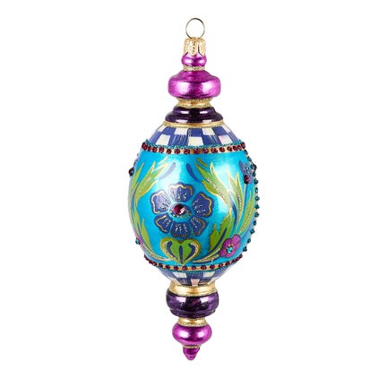 Floral Oval Drop Glass Ornament