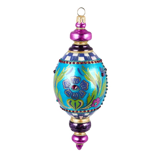 Floral Oval Drop Glass Ornament image number 1