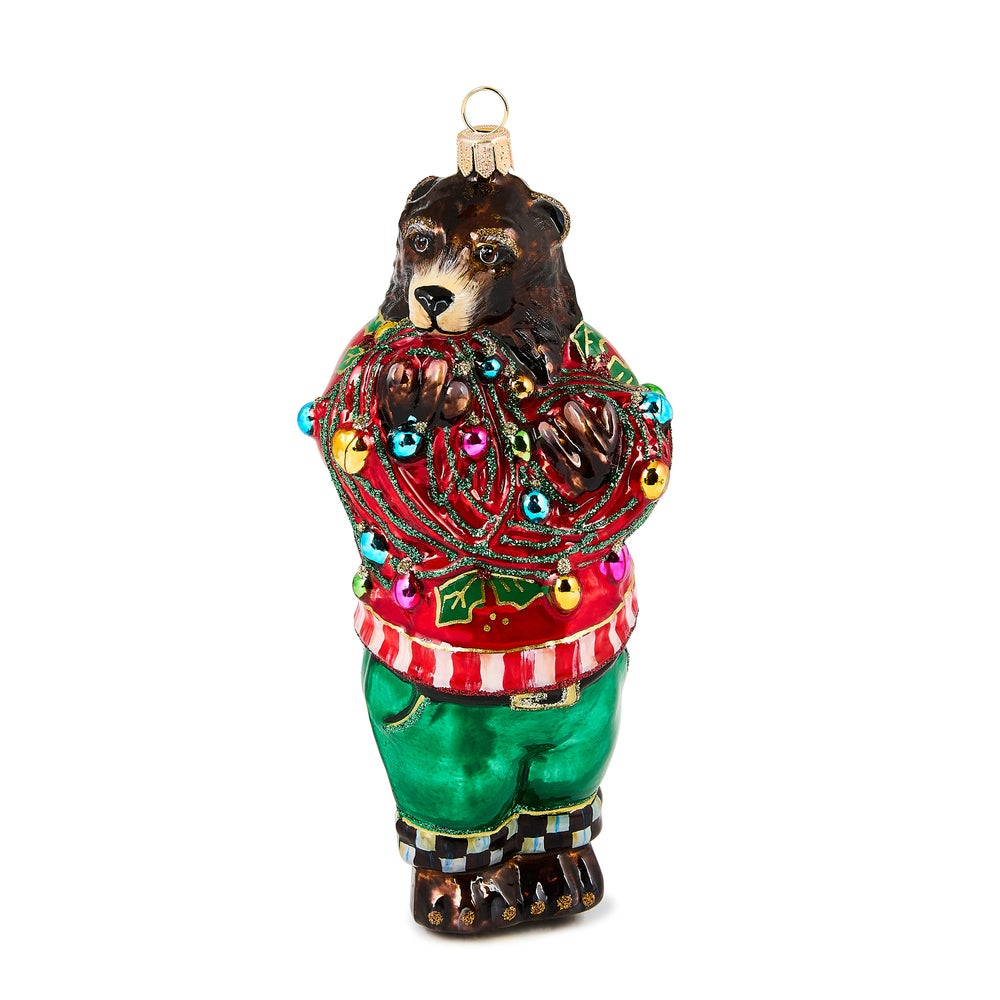 Deck The Halls Bear Glass Ornament mackenzie-childs Panama imagen 1