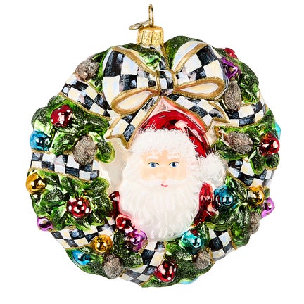 2025 Here Comes Santa Wreath Glass Ornament