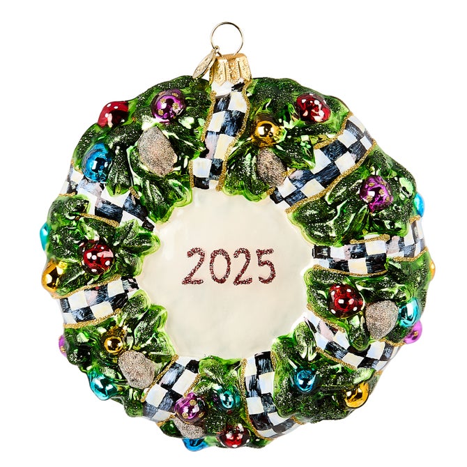 2025 Here Comes Black Santa Wreath Glass Ornament image number 1