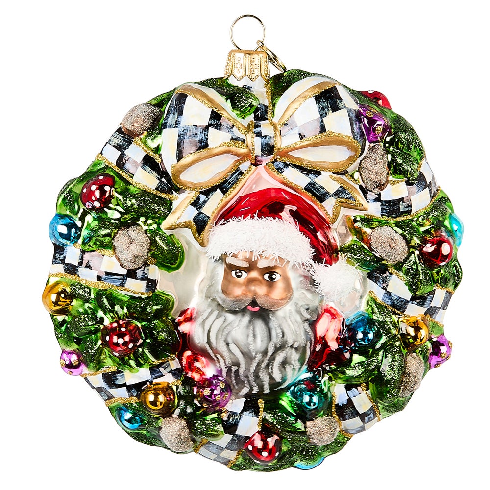 2025 Here Comes Black Santa Wreath Glass Ornament mackenzie-childs Panama imagen 1 2025 Here Comes Black Santa Wreath Glass Ornament mackenzie-childs Panama imagen 1