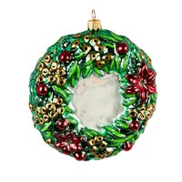 2025 Christmas Holly Wreath Glass Ornament