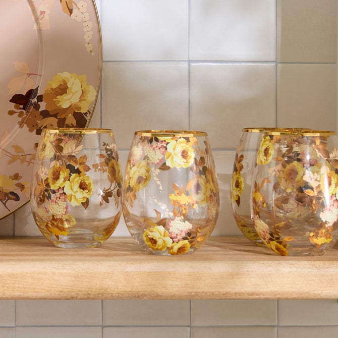 Wild Rose Stemless Wine Glass, Set of 4 image number 2