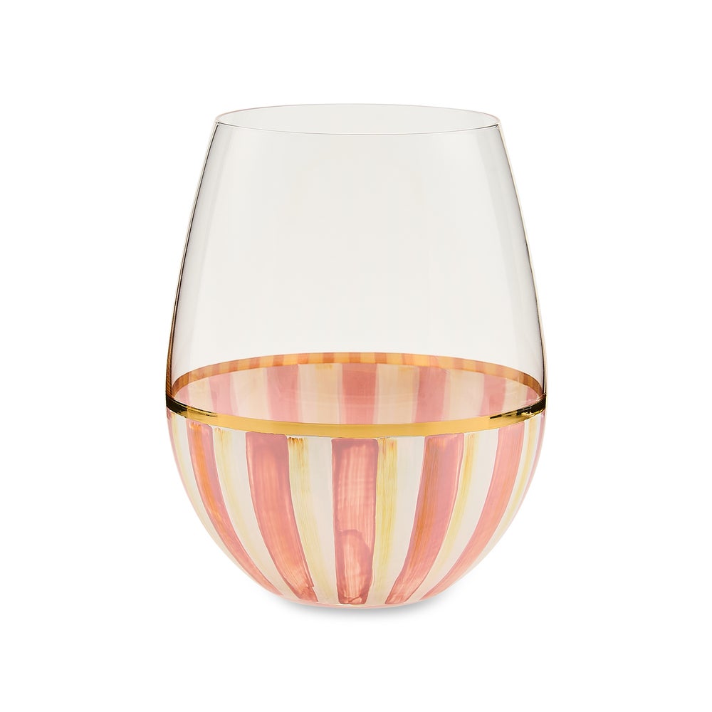 Courtly Stripe Stemless Wine Glass - Rosy Stripe mackenzie-childs Panama imagen 1