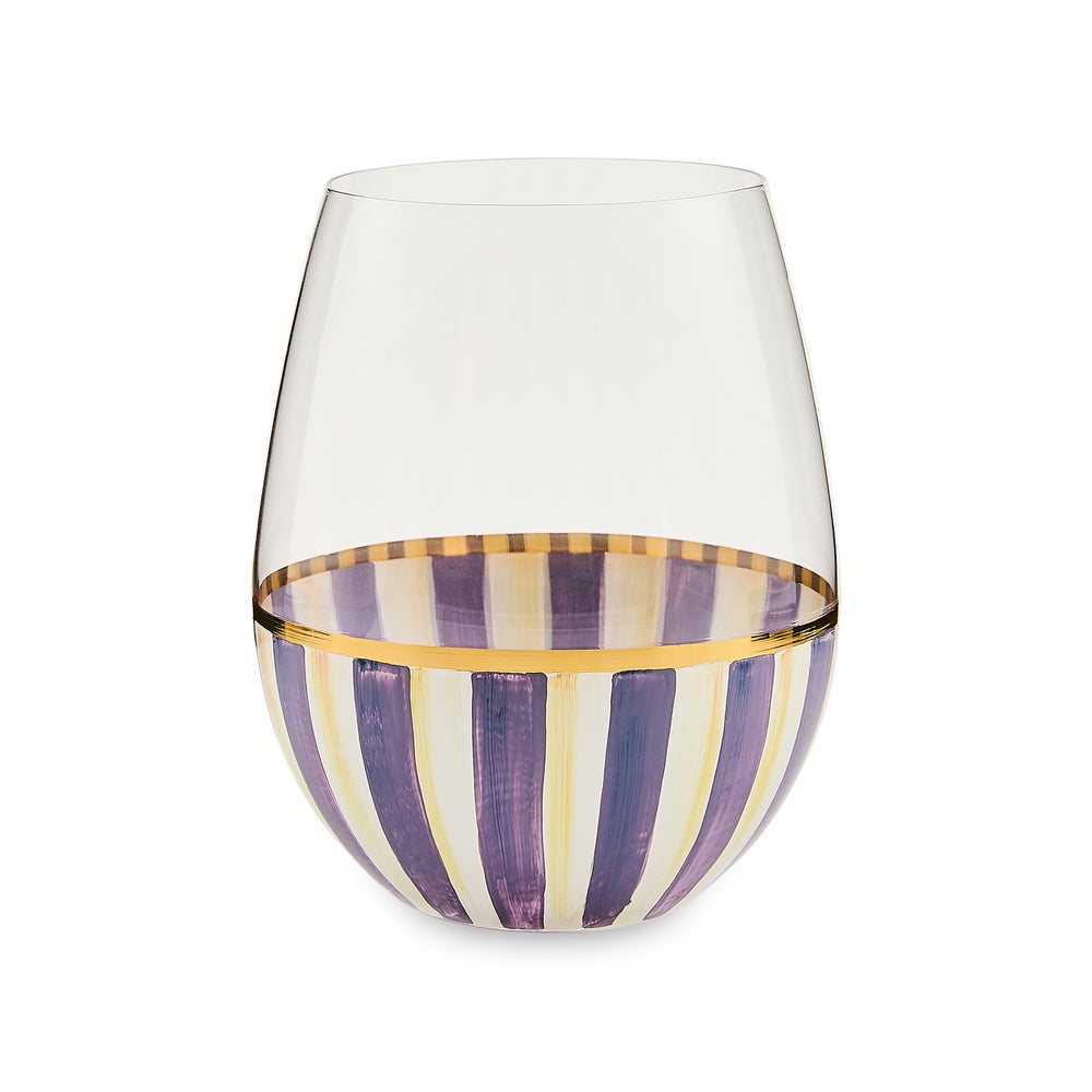 Courtly Stripe Stemless Wine Glass - Violet Stripe mackenzie-childs Panama imagen 1