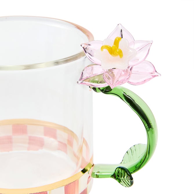 Rosy Check Flower Glass Mug image number 1
