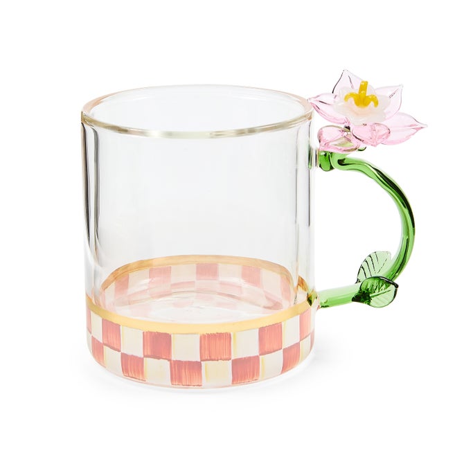 Rosy Check Flower Glass Mug image number 0