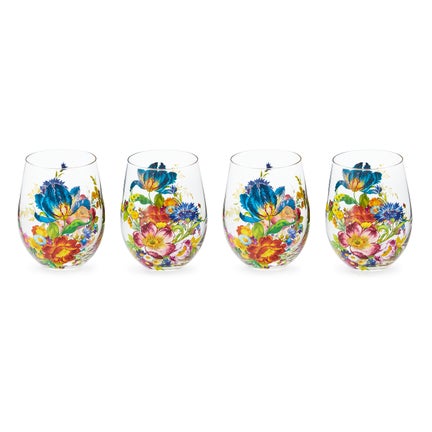 Flower Market Stemless Wine Glass, Set of 4