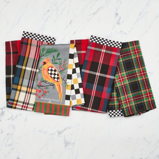 Holiday Cardinal & Tartan Check Assorted Woven Dish Towels Set image number 1