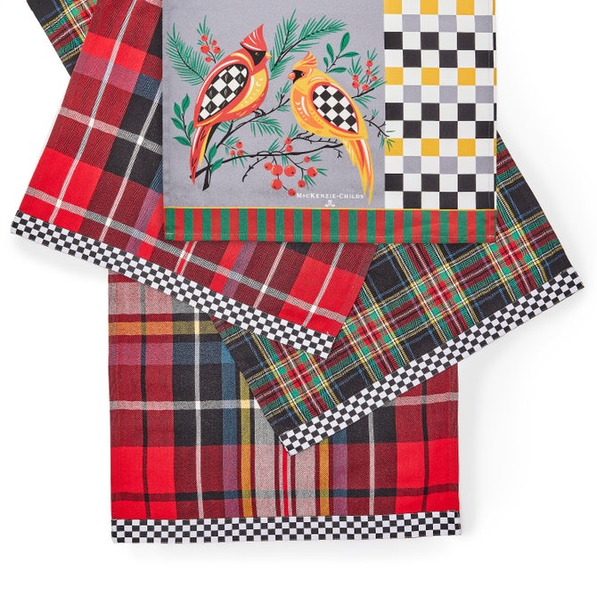 Holiday Cardinal & Tartan Check Assorted Woven Dish Towels Set image number 2