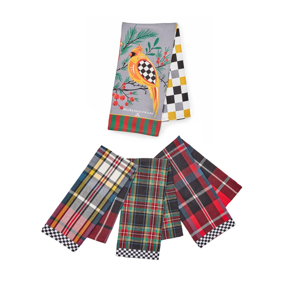 Holiday Cardinal & Tartan Check Assorted Woven Dish Towels Set mackenzie-childs Panama imagen 1