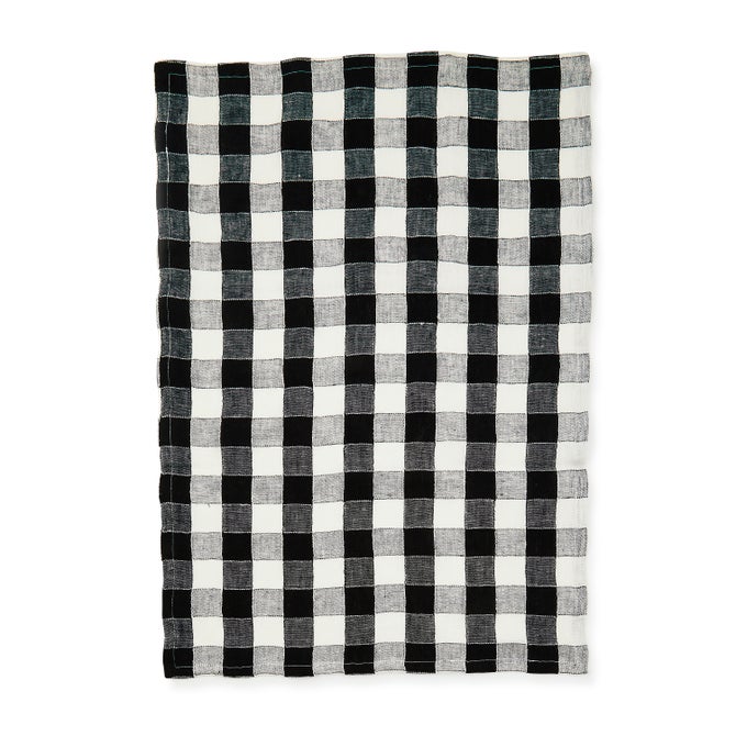 Black Check Linen Dish Towel image number 1