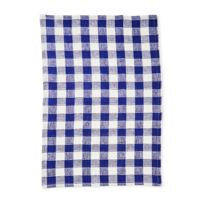 Navy Check Linen Dish Towel image number 1