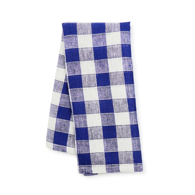 Navy Check Linen Dish Towel image number 0