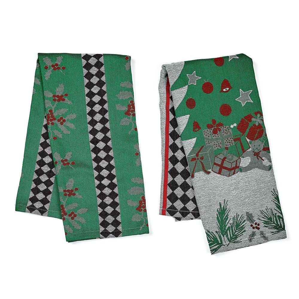 Holly & Holiday Tree Jacquard Dish Towels, Set of 2 mackenzie-childs Panama imagen 1 Holly & Holiday Tree Jacquard Dish Towels, Set of 2 mackenzie-childs Panama imagen 1