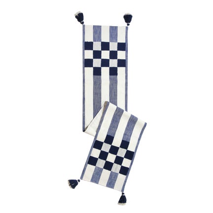 Indigo Checks and Stripes Table Runner